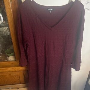 Roz & Ali Rich Burgundy Sweater Dress w Flare Sleeves